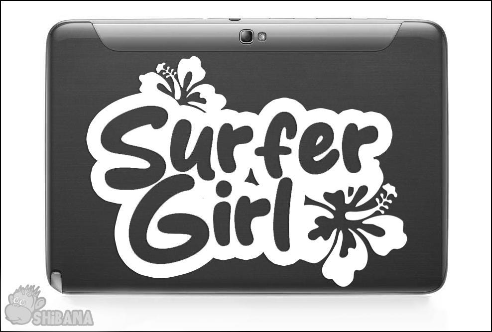 Surfer Girl Hibiscus Flower Decal Sticker: Waterproof Vinyl Decor