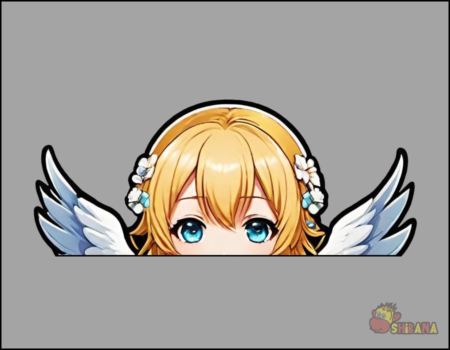 Angel Wings Anime Girl Peeker Decal Vinyl Sticker | Kawaii