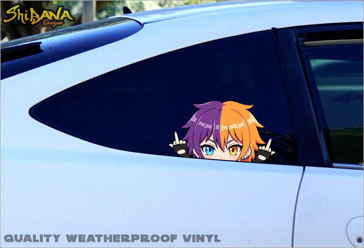 Middle Finger Anime Girl Peeker Die-Cut Decal Vinyl Sticker | Kawaii Flipping Off Punk Rocker