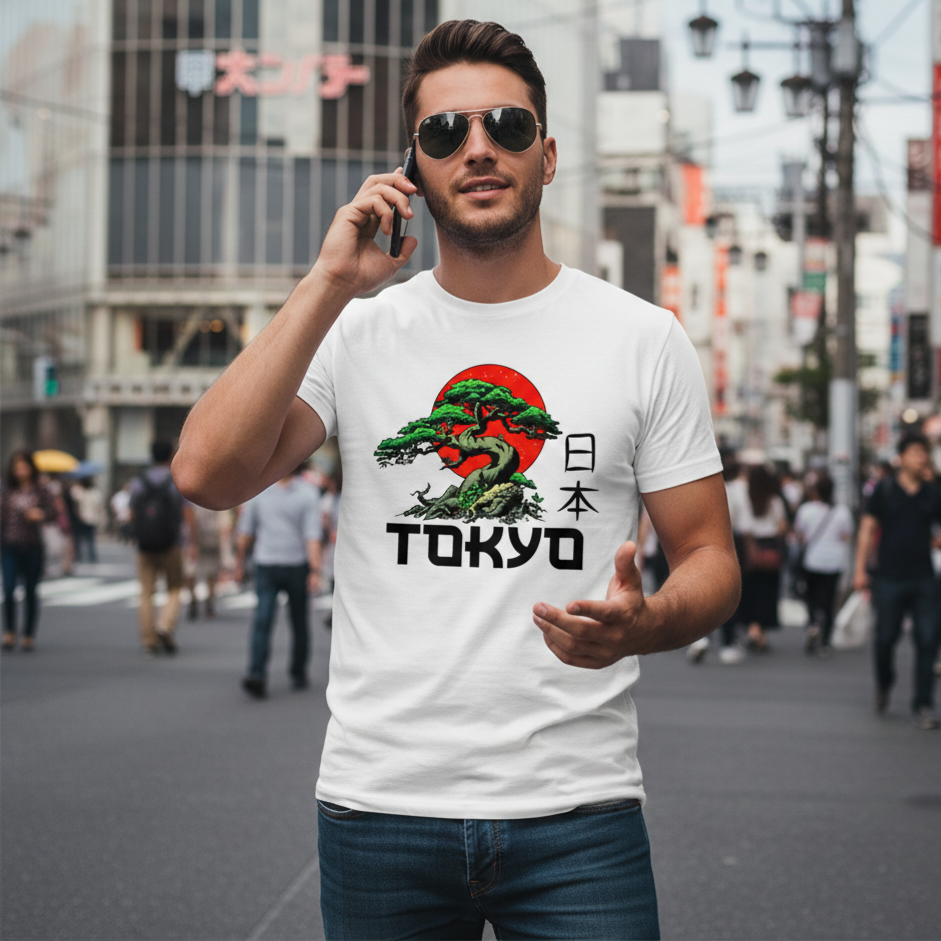 Bonzai Tree Tokyo Japan T-Shirt | Rising Sun Kanji Graphic Unisex Tee