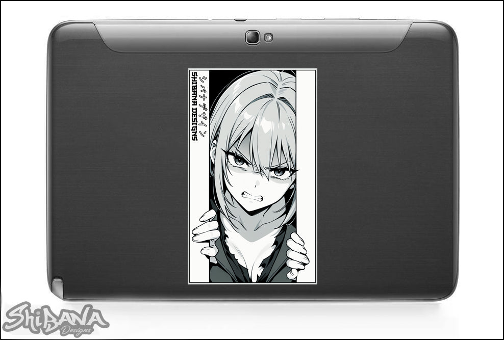 Angry Manga Girl Sticker | Holographic Vinyl Waterproof Anime Style Graphic Art