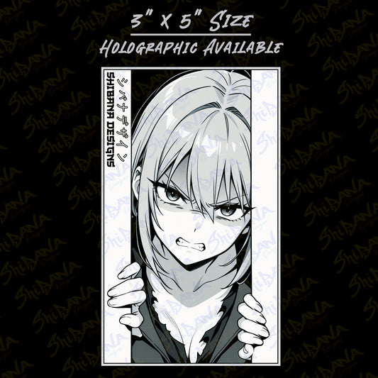 Angry Manga Girl Sticker | Holographic Vinyl Waterproof Anime Style Graphic Art