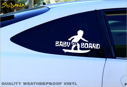 Surfing Baby On Board Funny Family Surfboard Vinyl Decal Sticker for Car