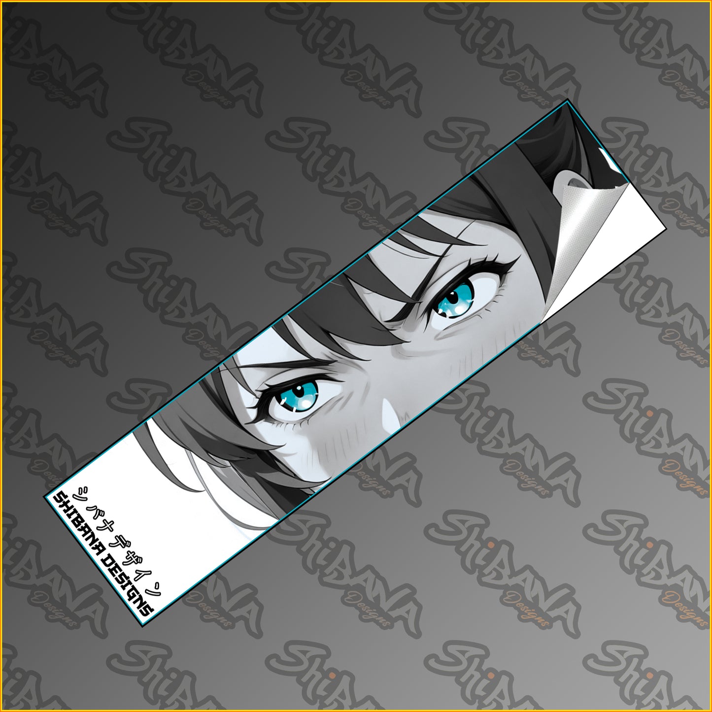 Blue Anime Eyes Manga Panel Box Slap Sticker | Holographic Vinyl Waterproof Art