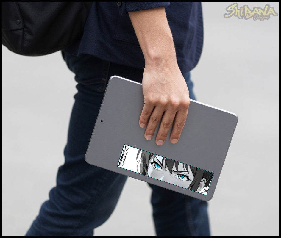 Blue Anime Eyes Manga Panel Box Slap Sticker | Holographic Vinyl Waterproof Art