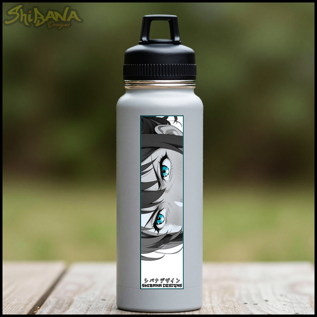 Blue Anime Eyes Manga Panel Box Slap Sticker | Holographic Vinyl Waterproof Art