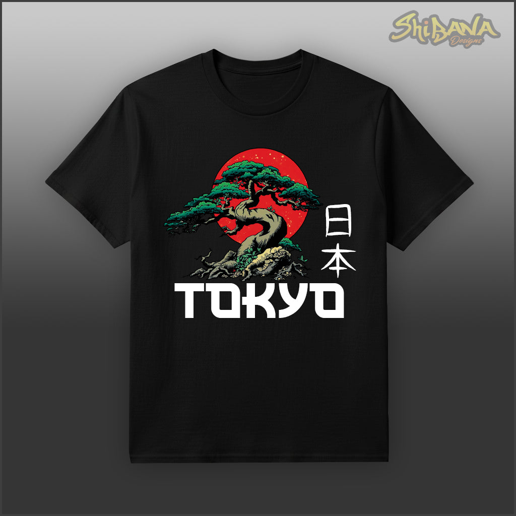 Bonzai Tree Tokyo Japan T-Shirt | Rising Sun Kanji Graphic Unisex Tee