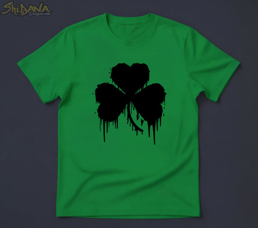 Street Art Irish Clover T-shirt | Saint Patrick's Day Dripping Paint Tee