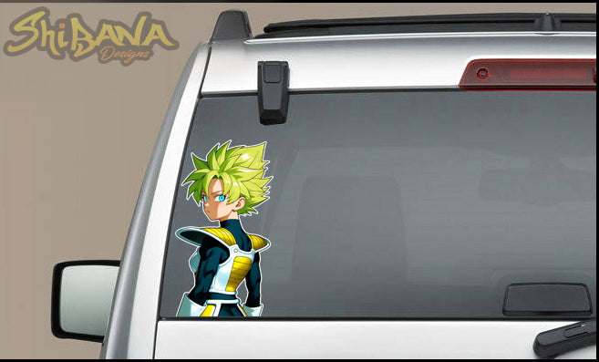 Green Anime Girl Wearing Saiyan Armor Vinyl Sticker | DBZ Fan Art Manga Decoration