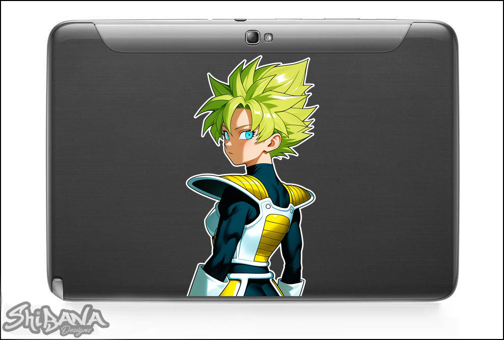 Green Anime Girl Wearing Saiyan Armor Vinyl Sticker | DBZ Fan Art Manga Decoration