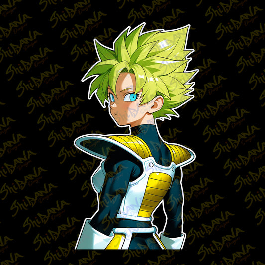 Green Anime Girl Wearing Saiyan Armor Vinyl Sticker | DBZ Fan Art Manga Decoration