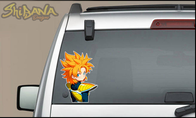 Orange Anime Girl Wearing Saiyan Armor Vinyl Sticker | DBZ Fan Art Manga Decoration