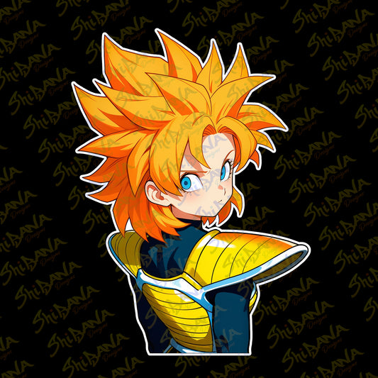 Orange Anime Girl Wearing Saiyan Armor Vinyl Sticker | DBZ Fan Art Manga Decoration