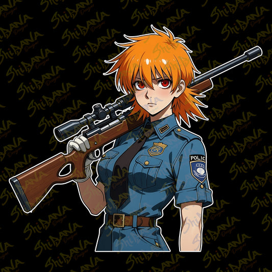 Hellsing Seras Victoria Police Girl Vinyl Sticker | Custom Fan Art w/ Rifle Decoration
