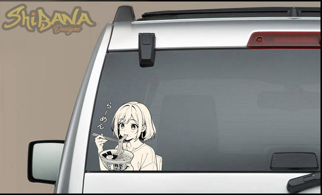 Ramen Manga Girl Decal Vinyl Sticker | Kawaii Anime Decoration