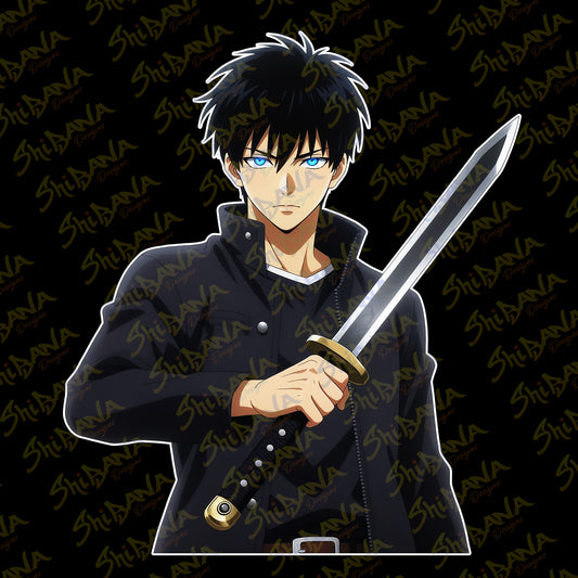 Solo Leveling Sung Jin-Woo Vinyl Sticker | Custom Fan Art Holding Sword Decoration