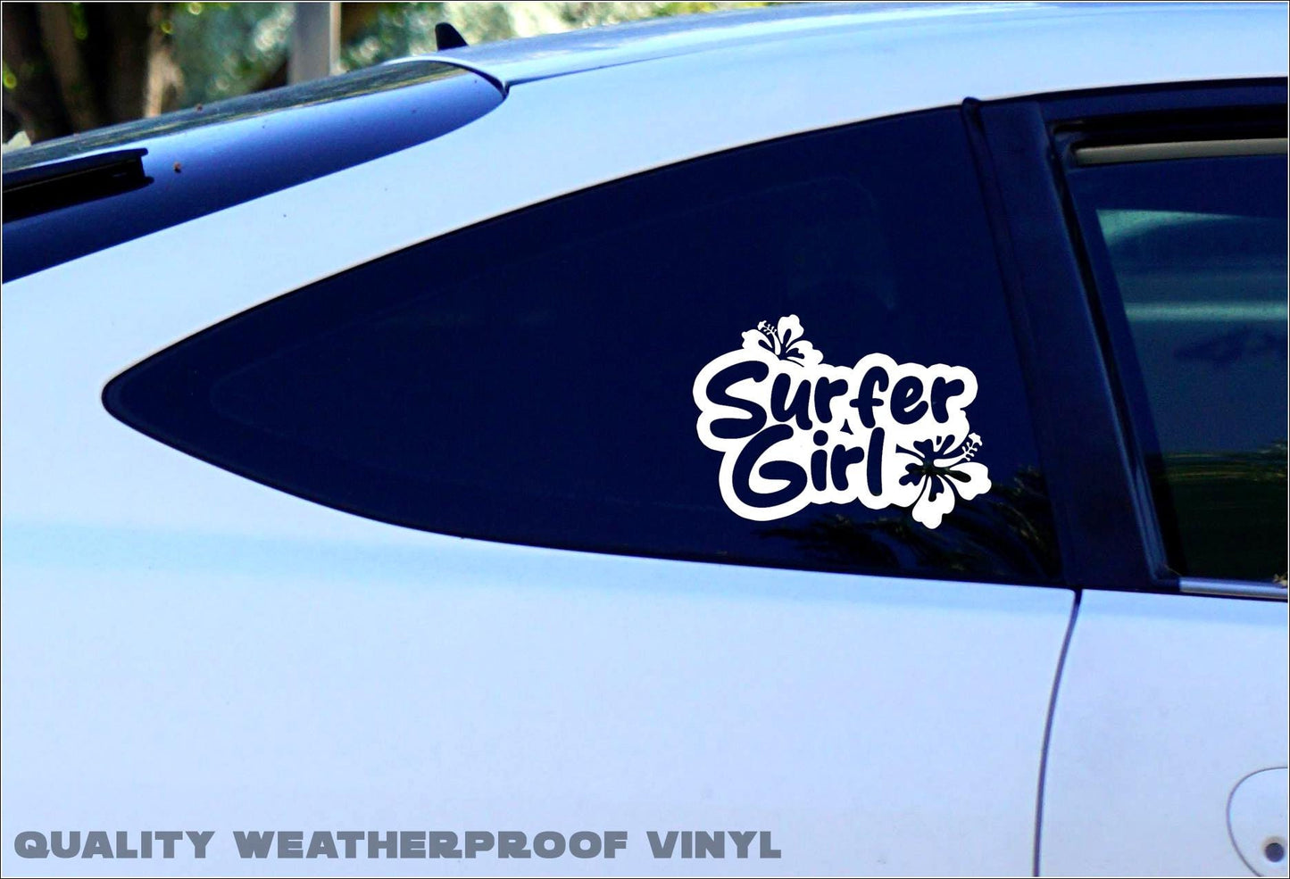 Surfer Girl Hibiscus Flower Decal Sticker: Waterproof Vinyl Decor