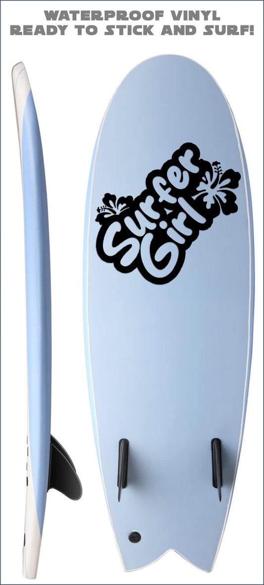Surfer Girl Hibiscus Flower Decal Sticker: Waterproof Vinyl Decor