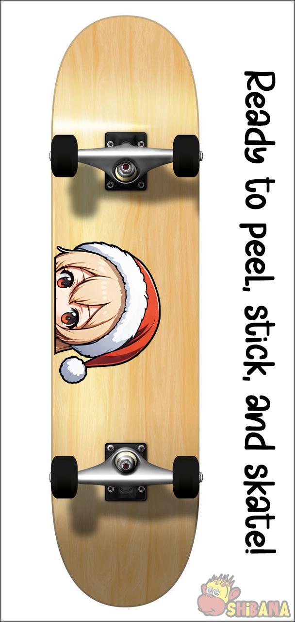 Christmas Anime Girl Peeker Decal Vinyl Sticker | Kawaii Santa Hat