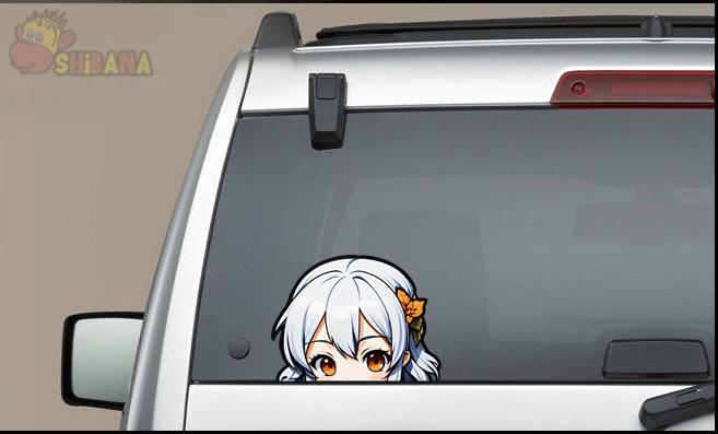 Autumn Leaf Anime Girl Peeker Decal Vinyl Sticker | Kawaii Fall Season