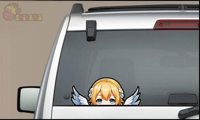Angel Wings Anime Girl Peeker Decal Vinyl Sticker | Kawaii