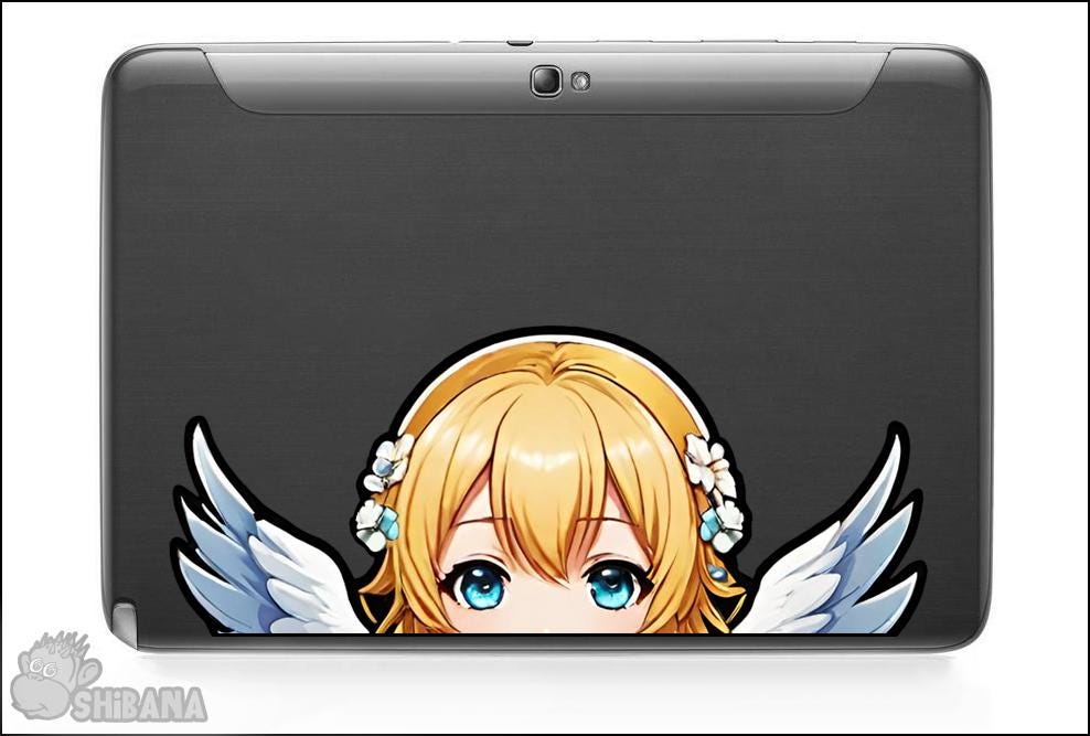 Angel Wings Anime Girl Peeker Decal Vinyl Sticker | Kawaii