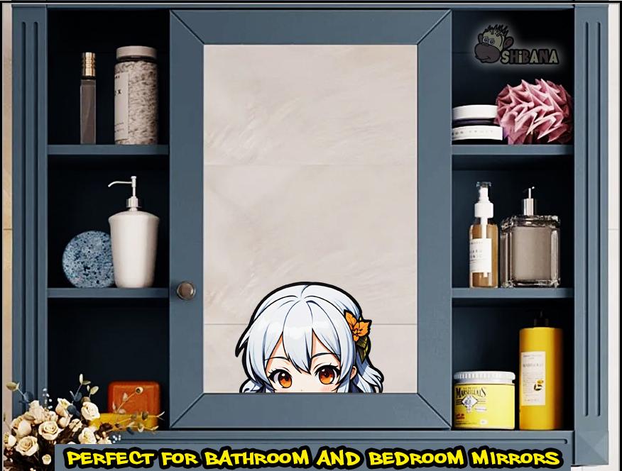 Autumn Leaf Anime Girl Peeker Decal Vinyl Sticker | Kawaii Fall Season