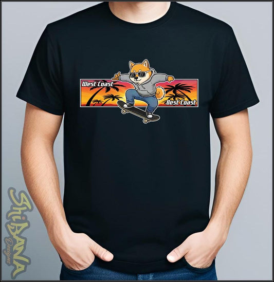 West Coast Dog Skateboard T-Shirt | Sunset Shaka Cali Tee