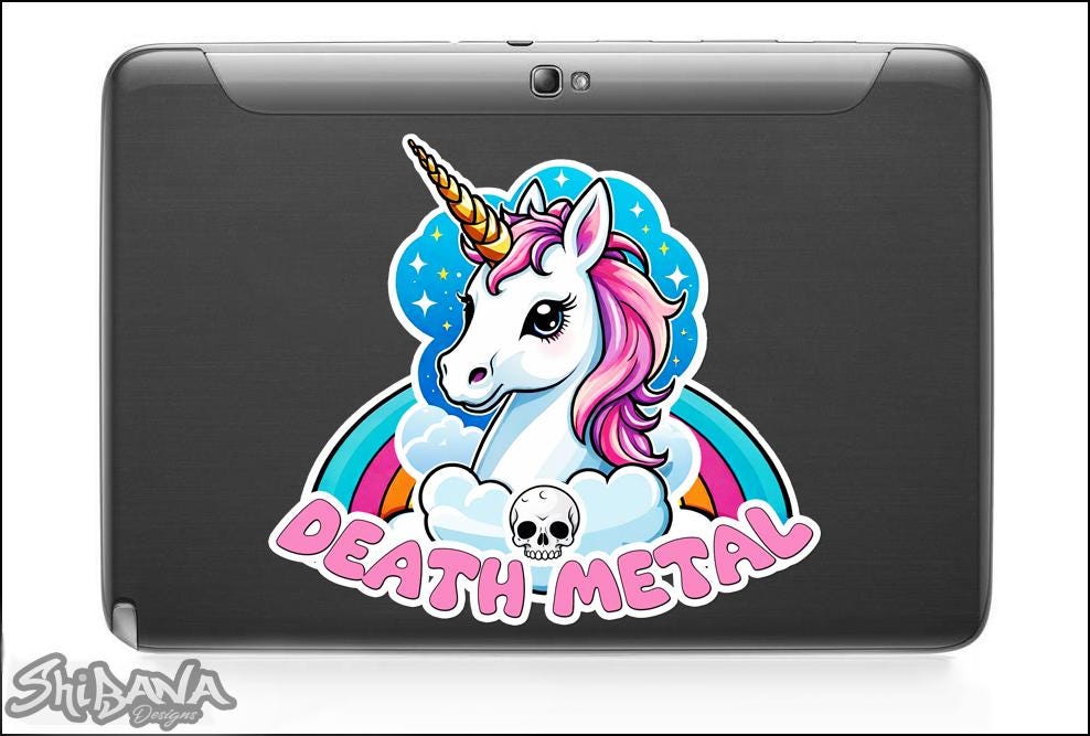 Death Metal Unicorn Die-Cut Laminated Vinyl Sticker