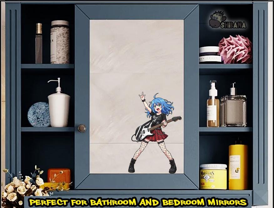 Punk Guitar Anime Girl Rocking Out Die-Cut Decal Vinyl Sticker | Kawaii