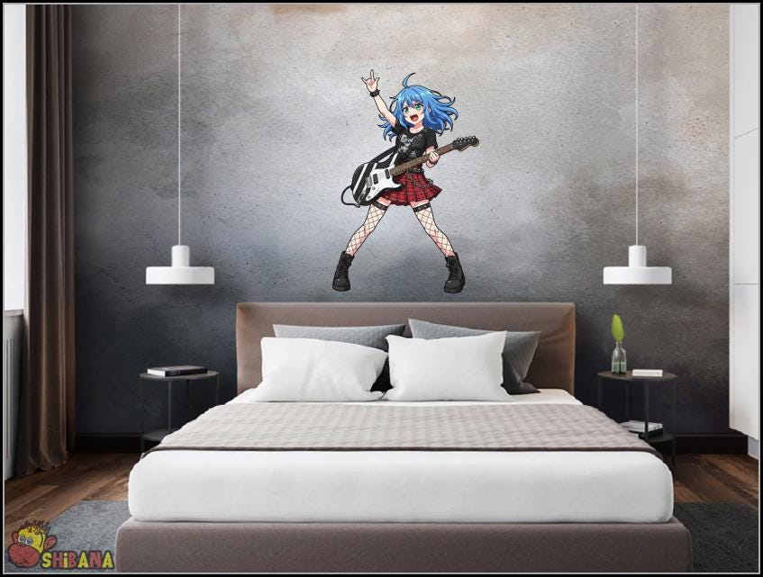 Punk Guitar Anime Girl Rocking Out Die-Cut Decal Vinyl Sticker | Kawaii