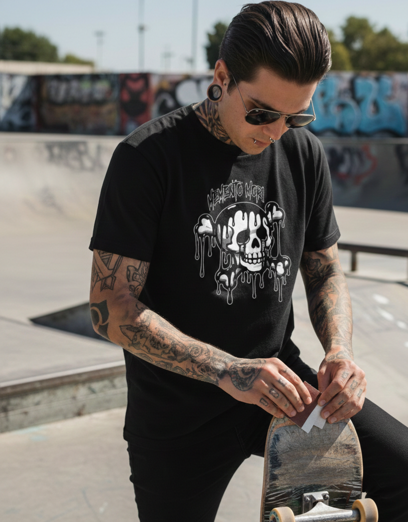 Memento Mori Dripping Skull T-Shirt | Latin for "Remember You Must Die" Unisex Tee