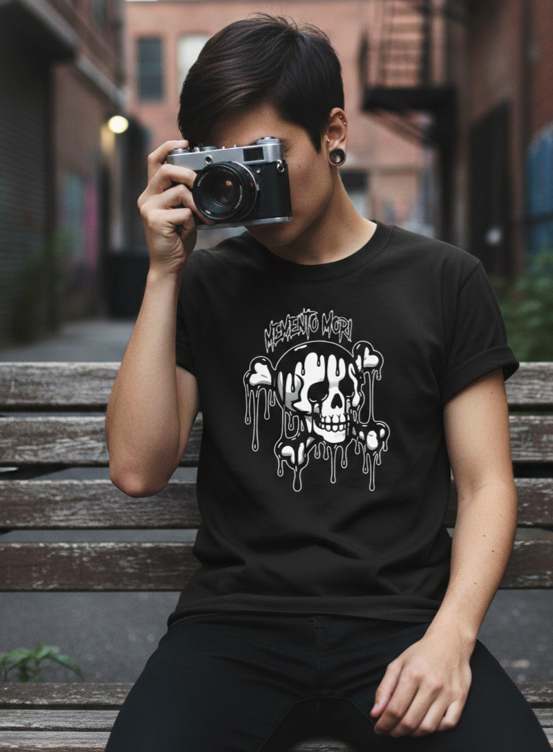 Memento Mori Dripping Skull T-Shirt | Latin for "Remember You Must Die" Unisex Tee